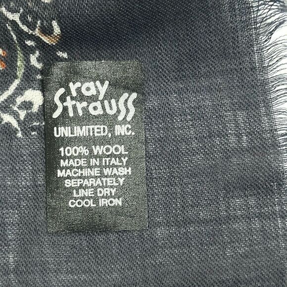 Vintage Ray Strauss Large Wool Square Scarf Shawl Gray Paisley Floral Italy - Picture 11 of 13